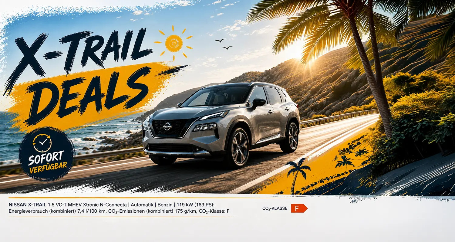 Der neue Nissan X-Trail auf einer Straße in einer Canyon-Artigen Landschaft