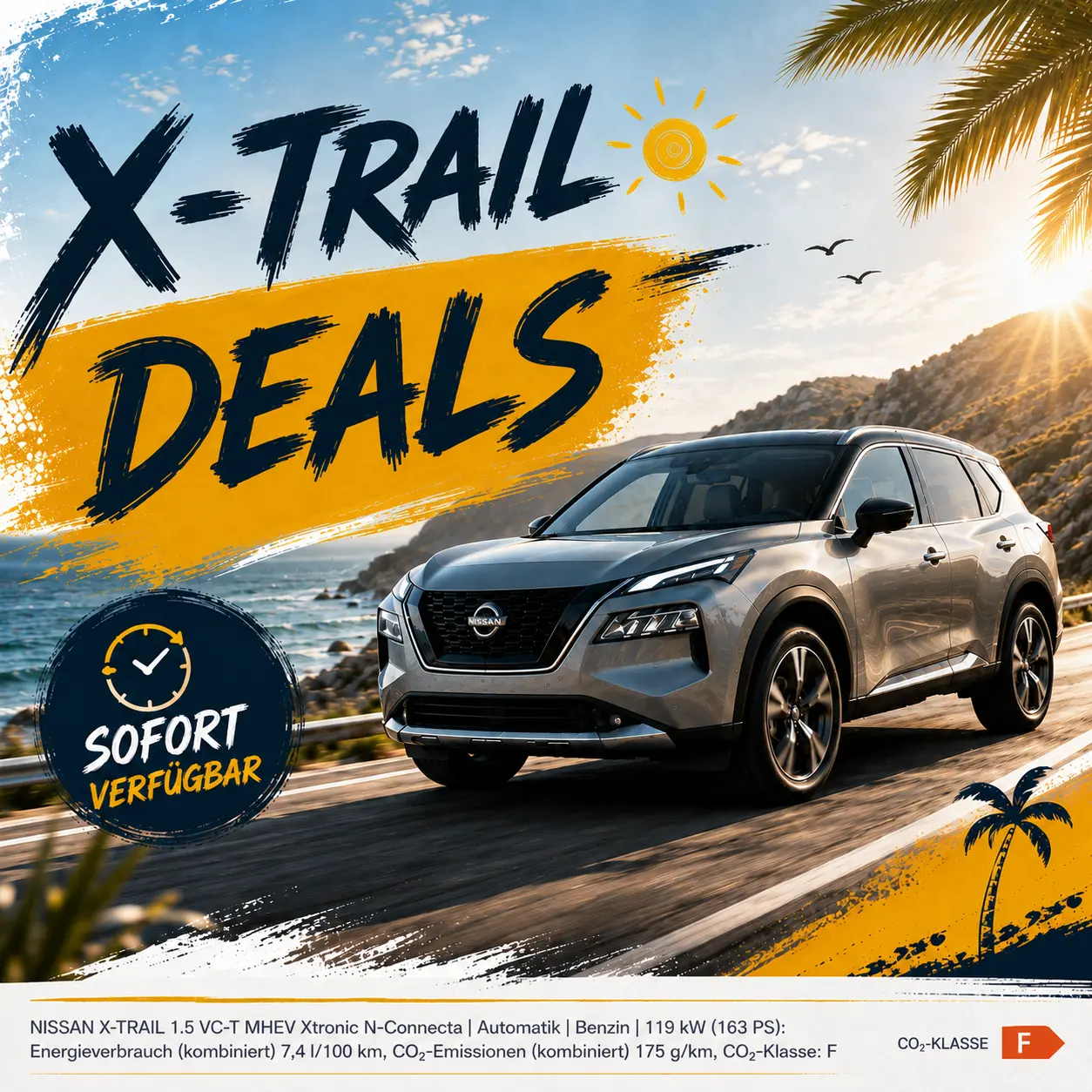 Der neue Nissan X-Trail auf einer Straße in einer Canyon-Artigen Landschaft